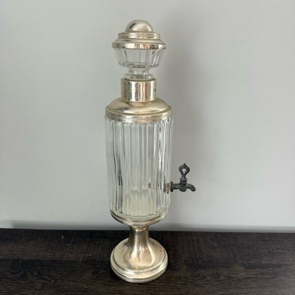 Antique | Absinthe Fountain Dispensing Decanter Ribbed Clear Glass Silver Italy - Picture 7 of 10